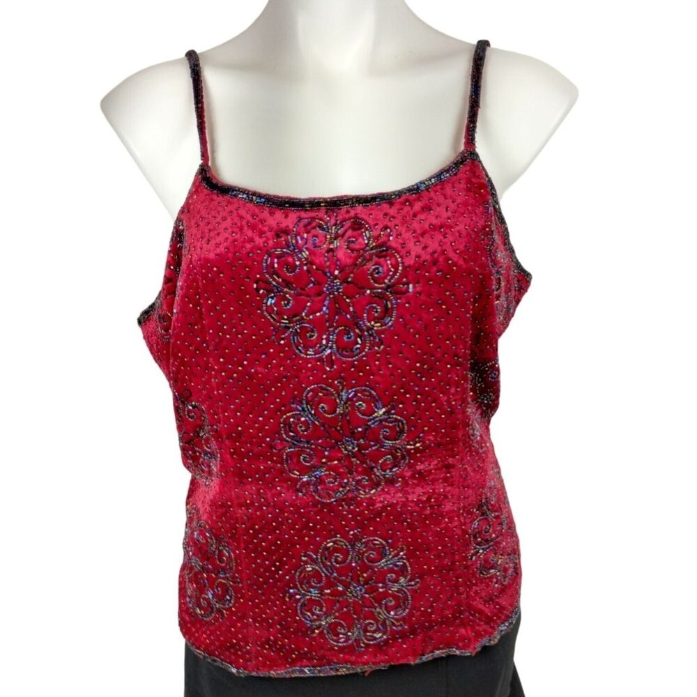Newport News Misses 16 Vintage Red Velvet Beaded Camisole Tank